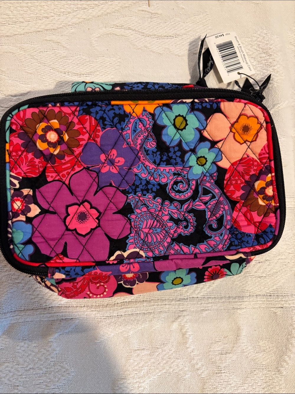 Vera Bradley Retired Floral Fiesta Quilted Cosmetic Bag Purple Black NWT Zipper